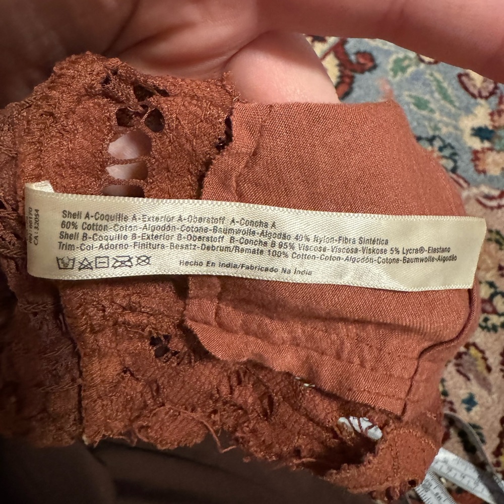 Free People Intimately Adella Rust Lace Bralette Longline Crochet Smocked Small - Picture 5 of 8